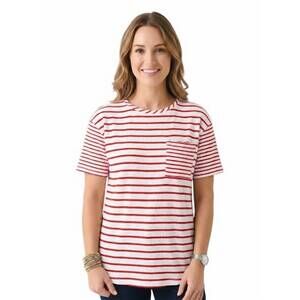 NEW MULTIPLES drop shoulder tee in red & white